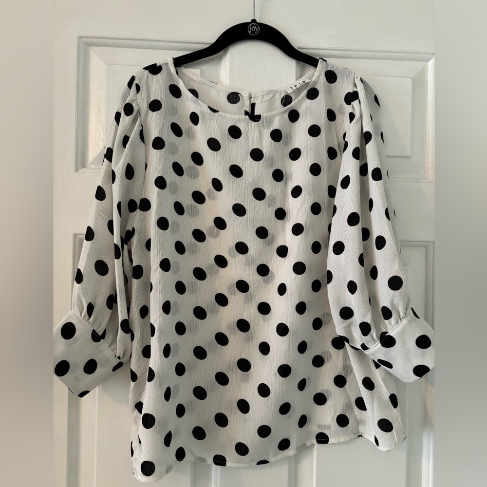 TCEC Black Polka Dot Blouse on White